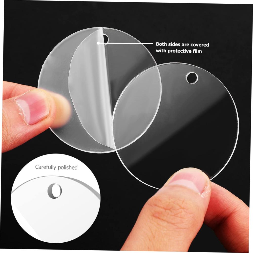 EXCEART 120pcs 2-inch Clear Acrylic Key Ring Blanks with Tassels and Jump Rings, DIY Keychains, Craft Supplies, Smooth Edges, Protective Film Included