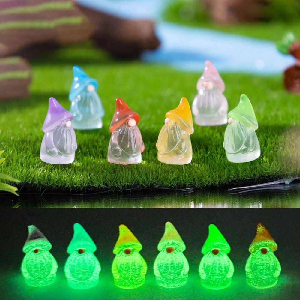 6pcs Tiny Mini Resin Gnomes Luminous Effect Fairy Garden Statues Miniature Decor Landscape Decor