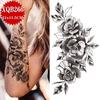 NEW 1PCS Tattoo Temporary Black Sunflower Peony Flower Tattoo Sticker Female Temporary Tattoo Water Transfer Print Waterproof Fake Tattoo Woman