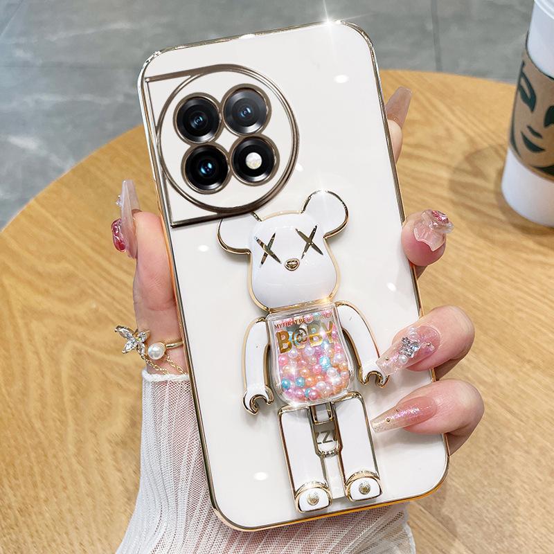 Применимо к чехлу для мобильного телефона OnePlus ACE2Pro, гальваническое покрытие, всестороннее покрытие, 1 + 13, мультяшный мишка-конфета, складная подставка, защита от падений