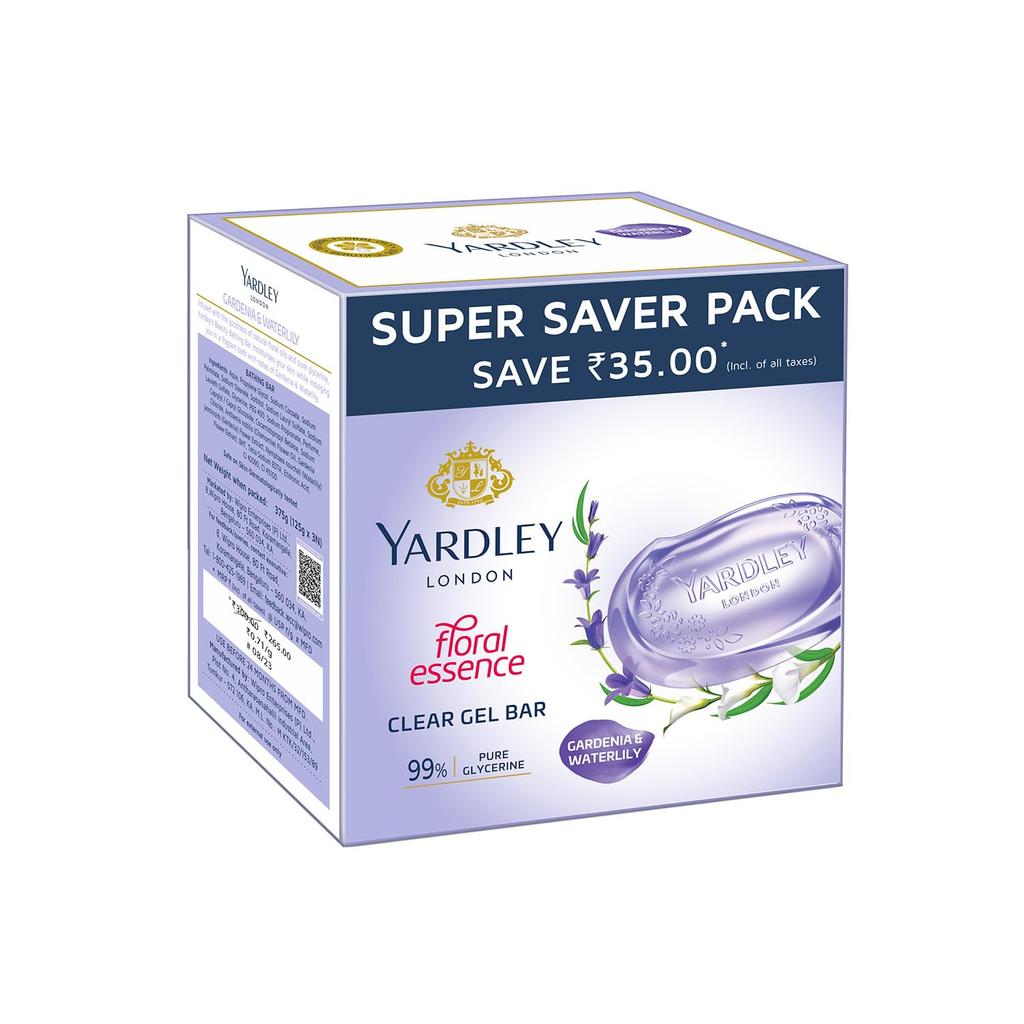 Yardley London Прозрачное гелевое мыло с гарденией и водяной лилией с глицерином для мягкой гладкой кожи нежное купание роскошь 125г х 3шт