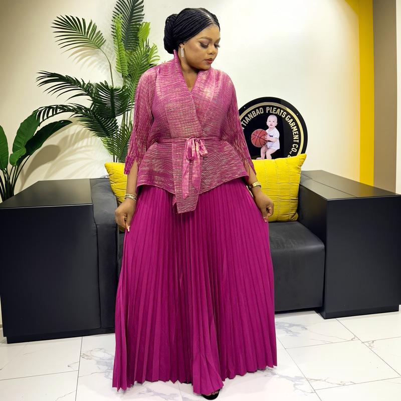 Miyake Pleats Women's 2025 Summer Oversized Casual Fashion with African Hot Stamping