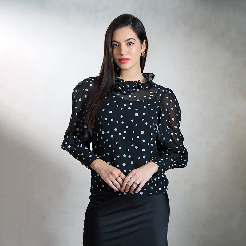Virgio Женский стандартной длины Puff Regular Fit Ruffle Neck Top