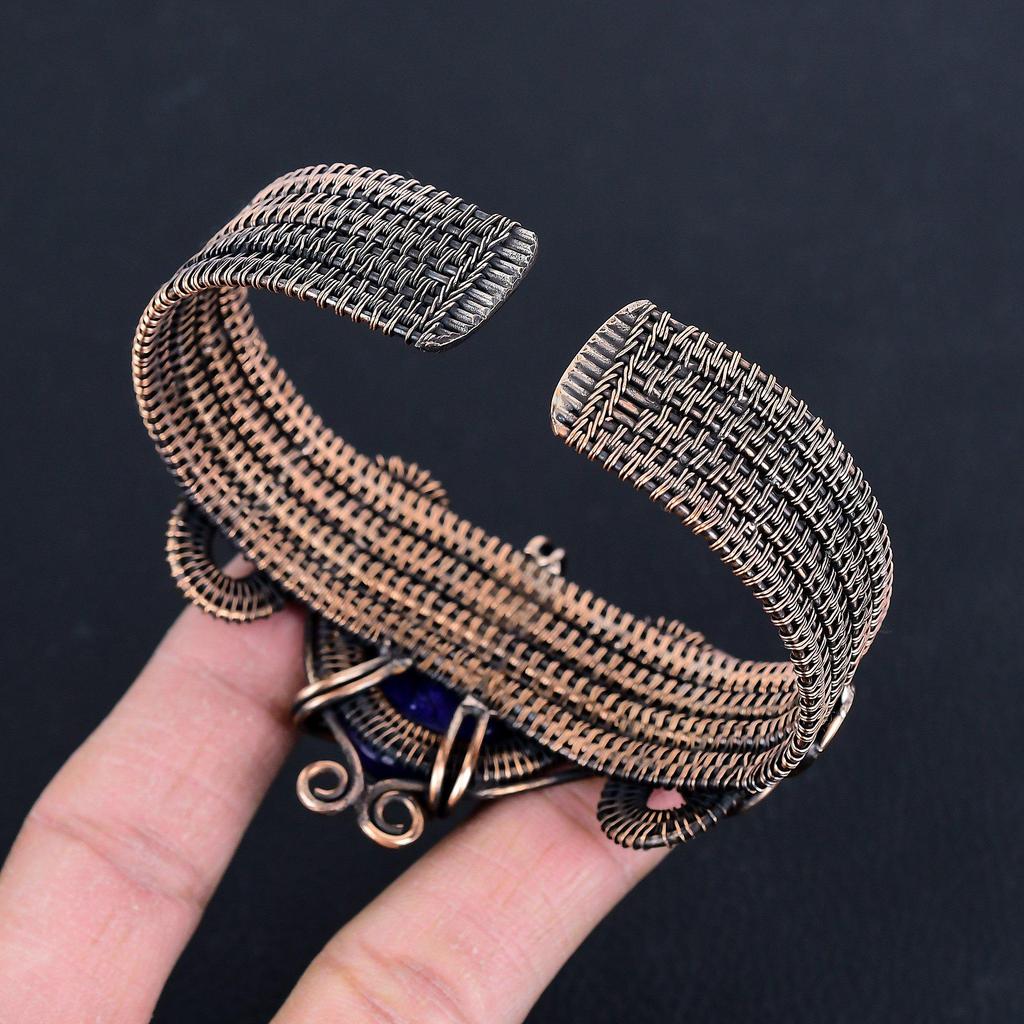Браслет с синим сапфиром, Браслет с драгоценным камнем ручной работы, Антикварные украшения, обернутые медной проволокой 999 пробы, Для подарка на помолвку