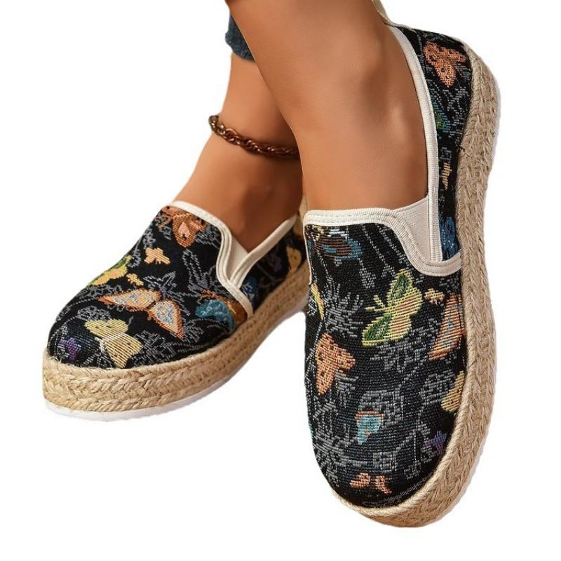 Женская обувь на плоской подошве 2024 года, летние новые модные лоферы на платформе с цветами, повседневные удобные кроссовки для женщин, босиком, обувь для доставки
