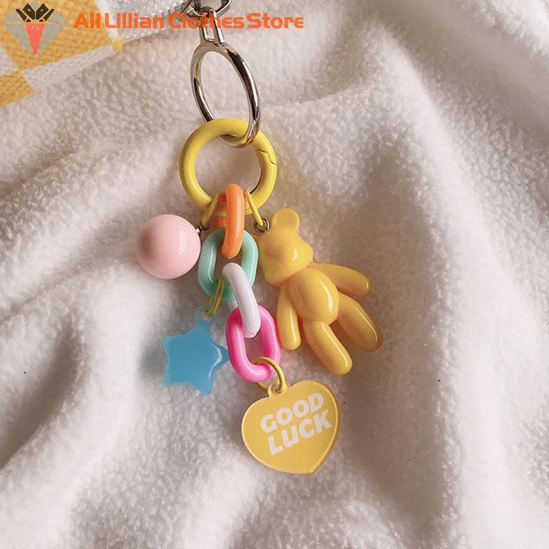 Creative Cute Bear Keychain Colorful Bear Bag Decoration Accessories For Women Girls Fashion Earphone Protective Case Pendant