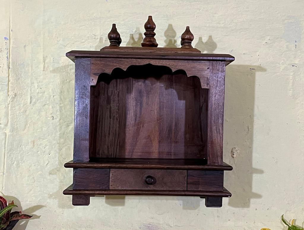 Handcrafted Wooden Wall Hanging Mandir: Small Pooja Ghar Temple