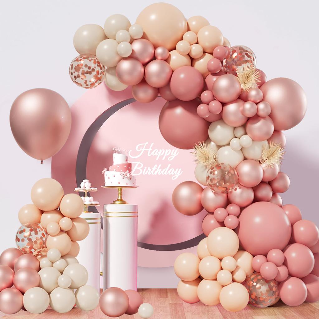Ретро розовая гирлянда из воздушных шаров Арка комплект для девочек в стиле бохо Декор для свадебной вечеринки Металлические розовые золотые латексные шары для дня рождения Baby Shower Украшения