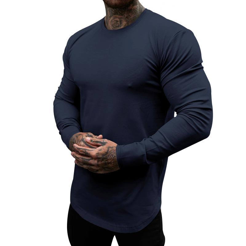 Мужская новая весенне-осенняя футболка с круглым вырезом и длинным рукавом, повседневная однотонная базовая рубашка