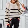Женские свитера с круглым вырезом и длинными рукавами в полоску, осенне-зимние повседневные элегантные пуловеры с плетением