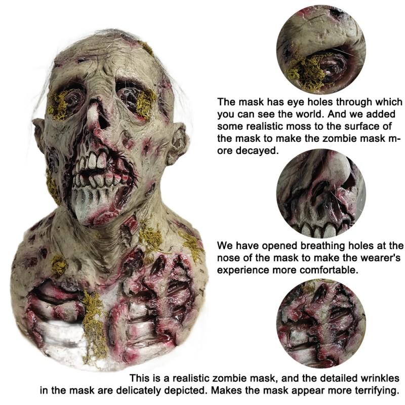 Halloween Horror Moss Zombie Mask Latex Scary Skull Costume Prop Party