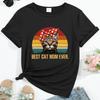 Camiseta de mujer con estampado de el mejor gato mamá de todos los tiempos ropa de calle informal con cuello redondo camisetas