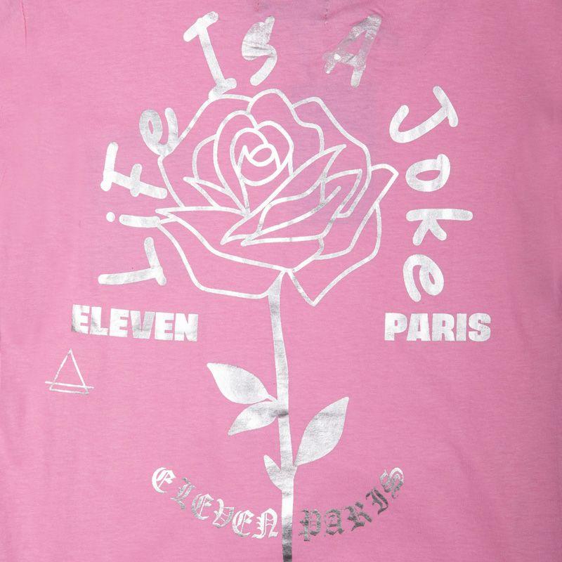 Детская однотонная хлопковая вышитая розовая футболка ELEVEN PARIS