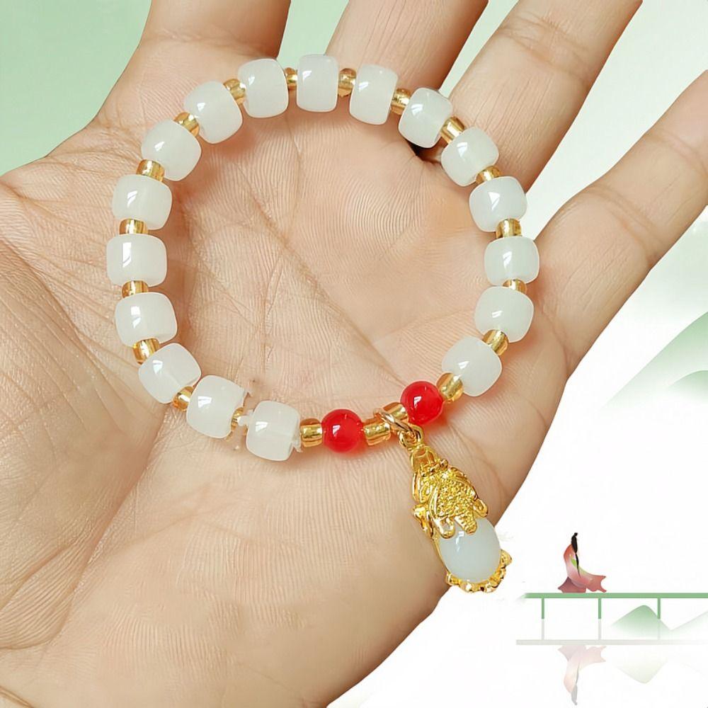 Винтажный браслет из имитации мраморного камня, нежные браслеты с бусинами, браслет с подвеской Пиксю, мужской, женский