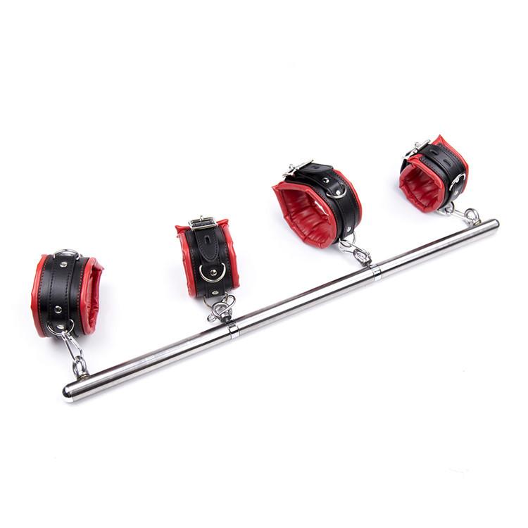 Adjustable Stainless Steel Spreader Bar With Leather Padded Handcuff Ankle Cuff Dog Collar Lockable Bdsm Sex Slave Restraint Set