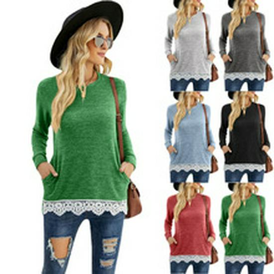 Европейская и американская женская однотонная футболка с круглым вырезом, карманом и разрезом на плече, с коротким рукавом