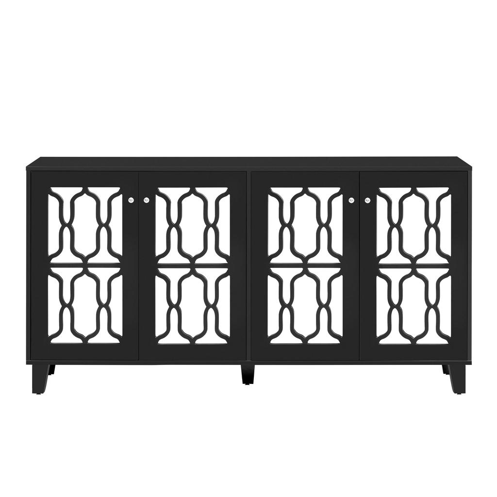 Sideboard Kommode verspiegelte, Anrichte mit 4 Türen, Moderne Beistellschrank Mehrzweckschrank mit verstellbarem Regal