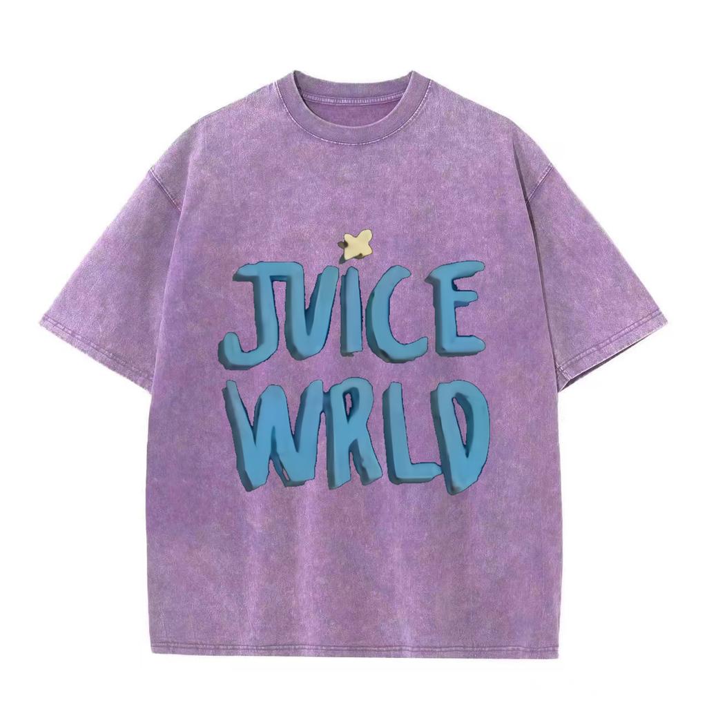 Ретро-стираемая винтажная футболка Мужская и женская футболка рэпера Juice Wrld Футболка City Fashion Футболка Популярная хип-хоп футболка