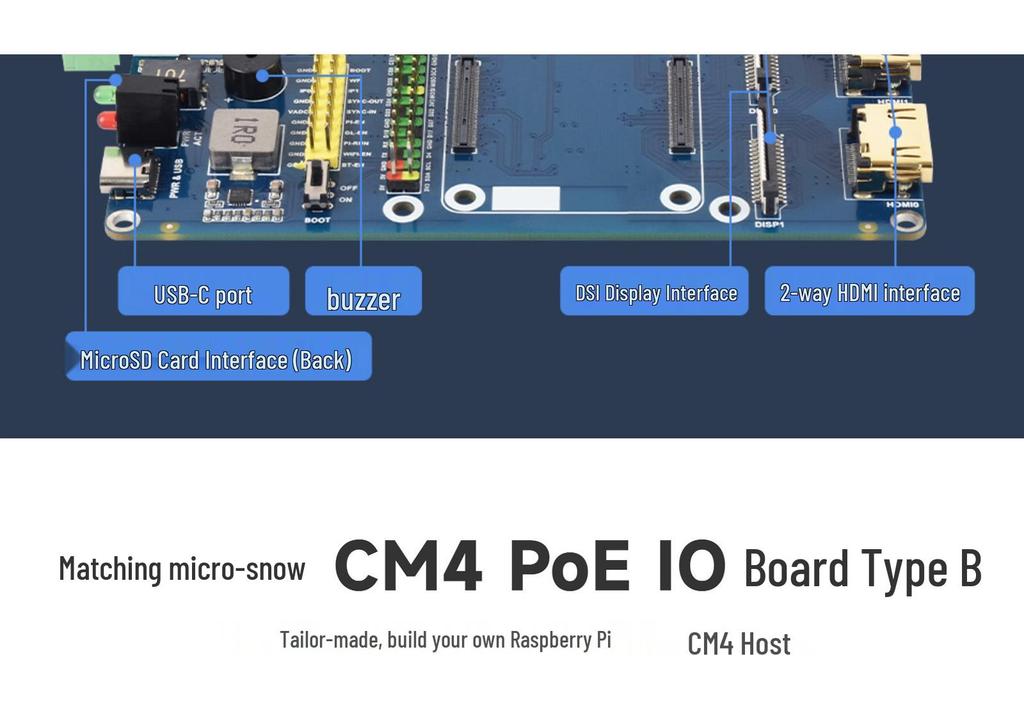 Плата расширения MicroSnow PoE Тип B для Raspberry Pi CM4 с двойными DSI/CSI, четырьмя USB и корпусом.