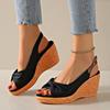 Bowknot Wedge High Heeled Sandals for Women Plus Size Back Buckle Strap Summer Sandals Woman Casual Peep Toe Platform Sandles