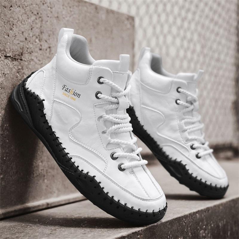 38-47 Большие размеры Мужская обувь Ручная прошивка Кожаные мужские ботинки Спилок Повседневная кожаная обувь Мужские ботильоны