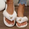 Fashion Fashion Floral Detor Cotton Flip Flops Women Open Toe Non Slip Fur Slides Woman Black White Faux Fur Cotton Slippers Female