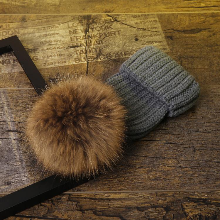 Factory Winter New Large Custom Hat Real Fur Knit Double Pom Pom Hat