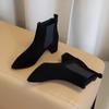 Fashion New Fashion Retro Faux Suede Comfort Women's Boots Pointy Toe Square Block High Heel Short Ankle Boot Woman Dress Office Shoes