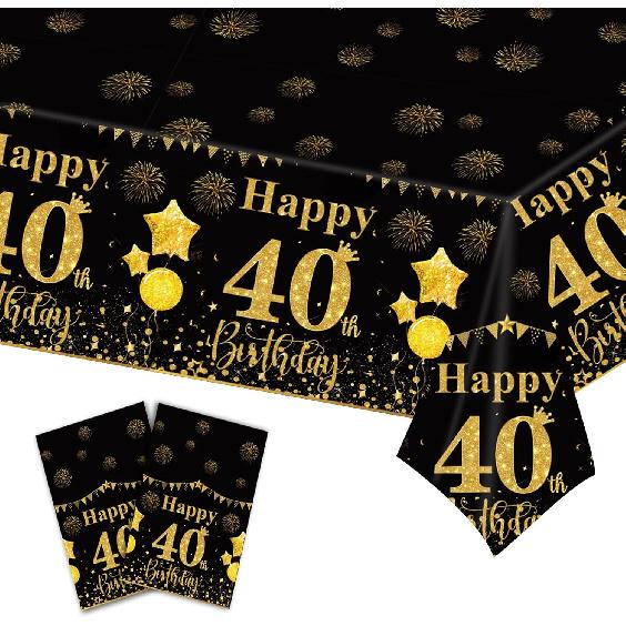 50th Black Gold Birthday Tablecloths Plastic Disposable 2 Pack Table Cloth Happy Party Birthdays Decorations Rectangular Table Cover 54"x108"
