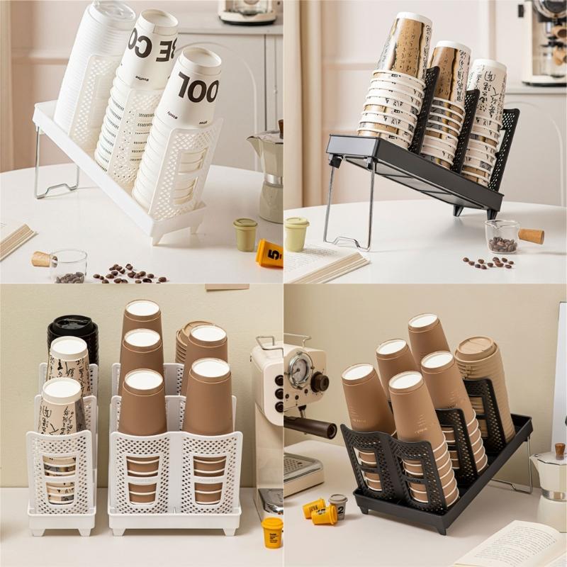 Disposable Cup Dispenser and Lid Storage Rack Cup Dispenser Cup Rack for Kitchen Bar or Break Room Organization
