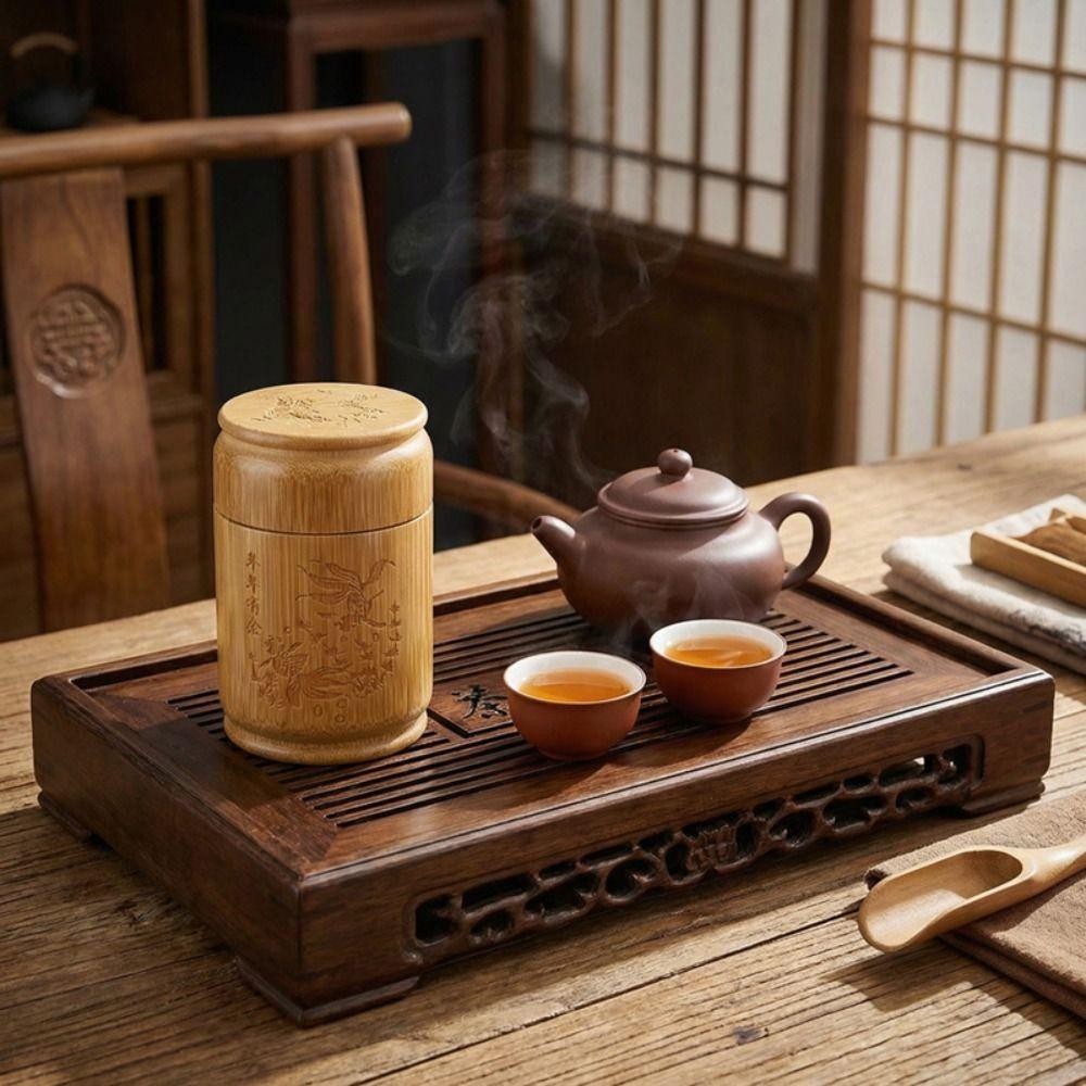 Carved Bamboo Tea Storage Box Sealed Lid Spice Jar Practical Tea Storage Jar Gift