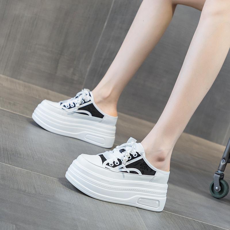 Inner Heightening Bag Head Half Slippers Women's Summer Outer Wear Fashion 2024 New Popular Lazy Versatile Thick-soled Muffin Shoes