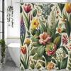 Spring Flower and Leaf Plant Shower Curtain, Bathroom Decorative Shower Curtain, Waterproof Shower Curtain with Hooks