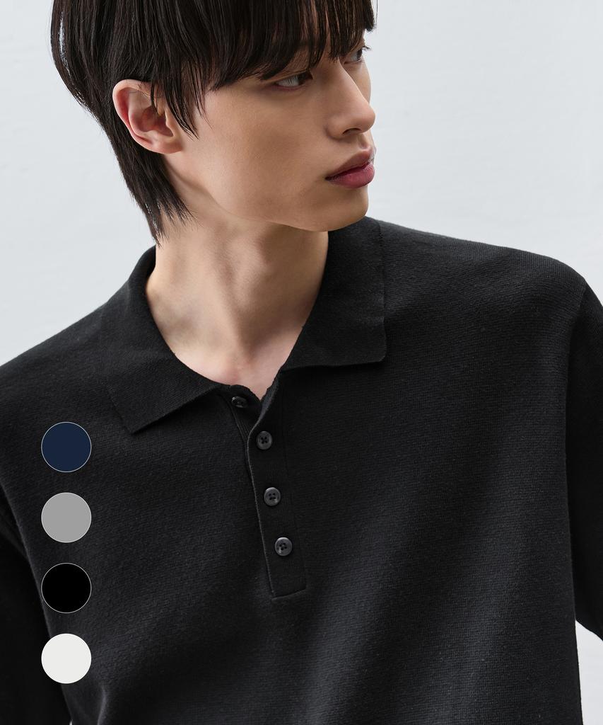 DRAW FIT Anderson Cotton Polo Half Knit [4 Colors]