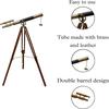 Nautical Marine Designer Brass Telescope  Finish Double Barrel Black Leather Wooden Brown Tripod Floor Standing Royal Handmade Telescope