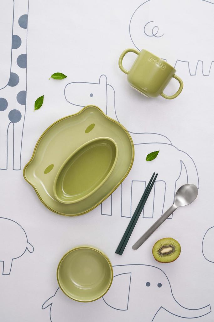 Staub Baby Kids Tableware 4 шт. Набор зеленой тарелки, миски, кружки, японская керамическая посуда STAUB Baby Kids "Керамика и лягушка" для детей [Авторизованный продукт] и