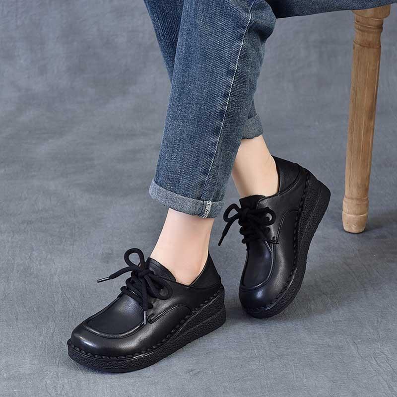 Johnature Туфли-клинья из натуральной кожи, универсальные, удобные, с мягкой подошвой, на шнуровке, обувь на четыре сезона