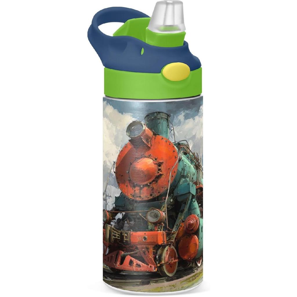 Boccsty Bright Race Car Truck Kids Water Bottle with Straw Lid Sport Cars ulated Stainless Steel Reble Tumbler for Boys Girls Toddlers 12 oz Green