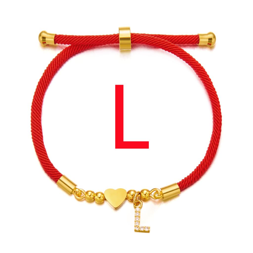 Женский браслет из нержавеющей стали с 26 буквами, AZ, алфавит, сердце, регулируемый плетеный браслет Lucky Red Rope, ювелирное изделие, подарок