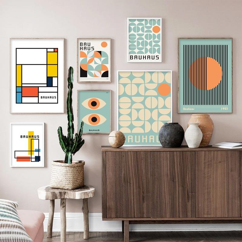 Баухаус минималистичный геометрический красный желтый бежевый постер абстрактный холст картина настенная живопись печать картина гостиная украшение дома