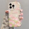 Розовый масляный рисунок тюльпан чехол для мобильного телефона iPhone17Promax прозрачное применение Apple 16promax кремовый чехол