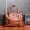 Women Vintage Oil Wax Boston Bag Fashion Top-Handle Handbag Shoulder Bag PU Leather
