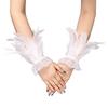 Women's Feather Wrist Cuffs Gothic Feather Fingerless Gloves Wristband Mesh Cuff for Halloween Cosplay Costume Accessories