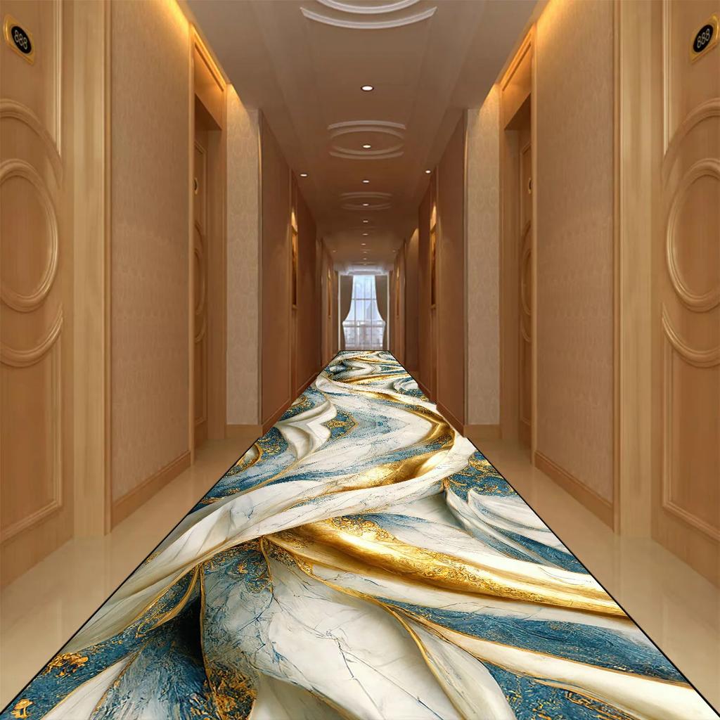 Золотистый Абстрактный Стиль Ковровое Покрытие для Коридора Проход Нескользящие Дорожки Моющиеся Коврики для Лестницы Домашний Декор Коврик для Гостиной Настраиваемый