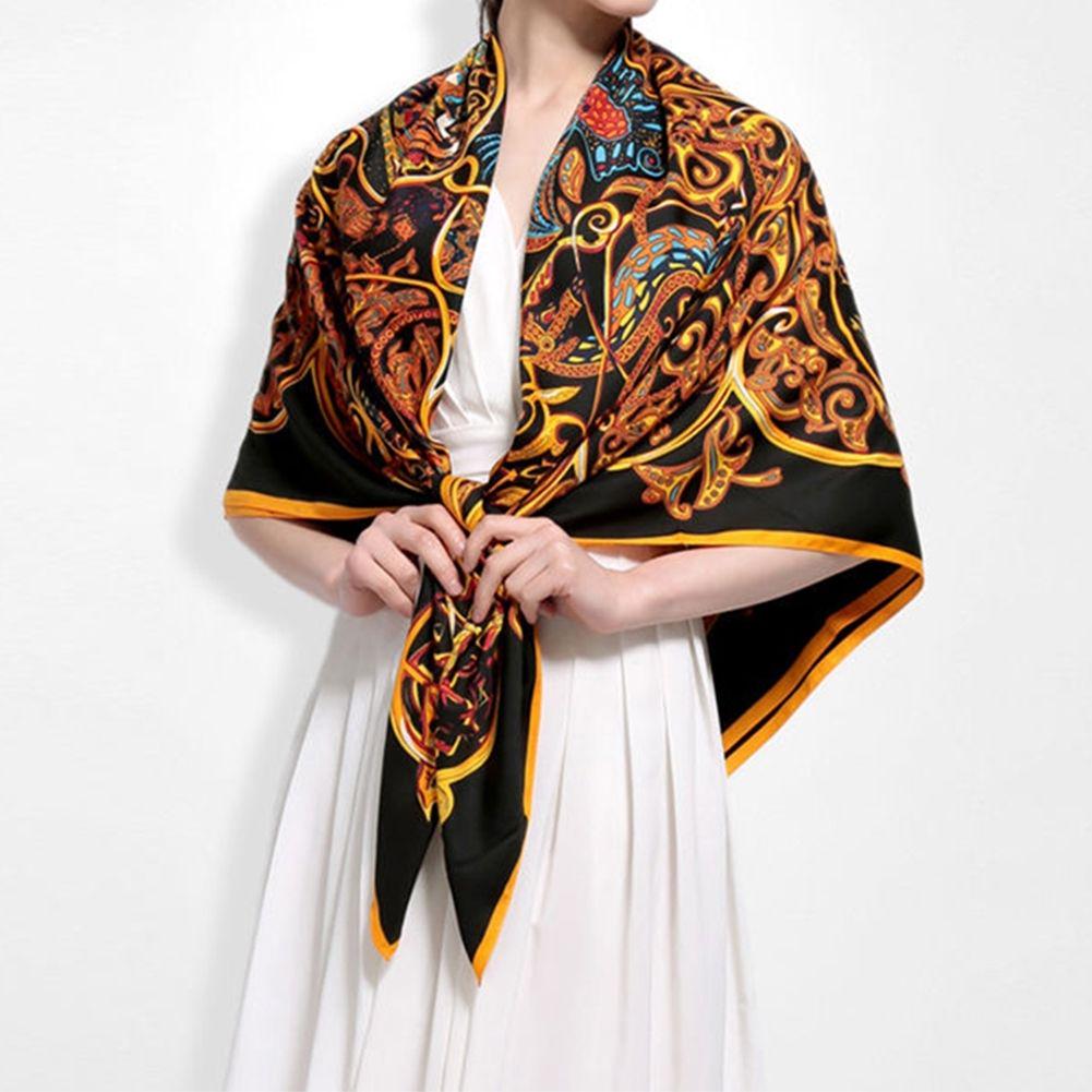 Женский модный повседневный шелковый квадратный платок с принтом, шаль, шарф