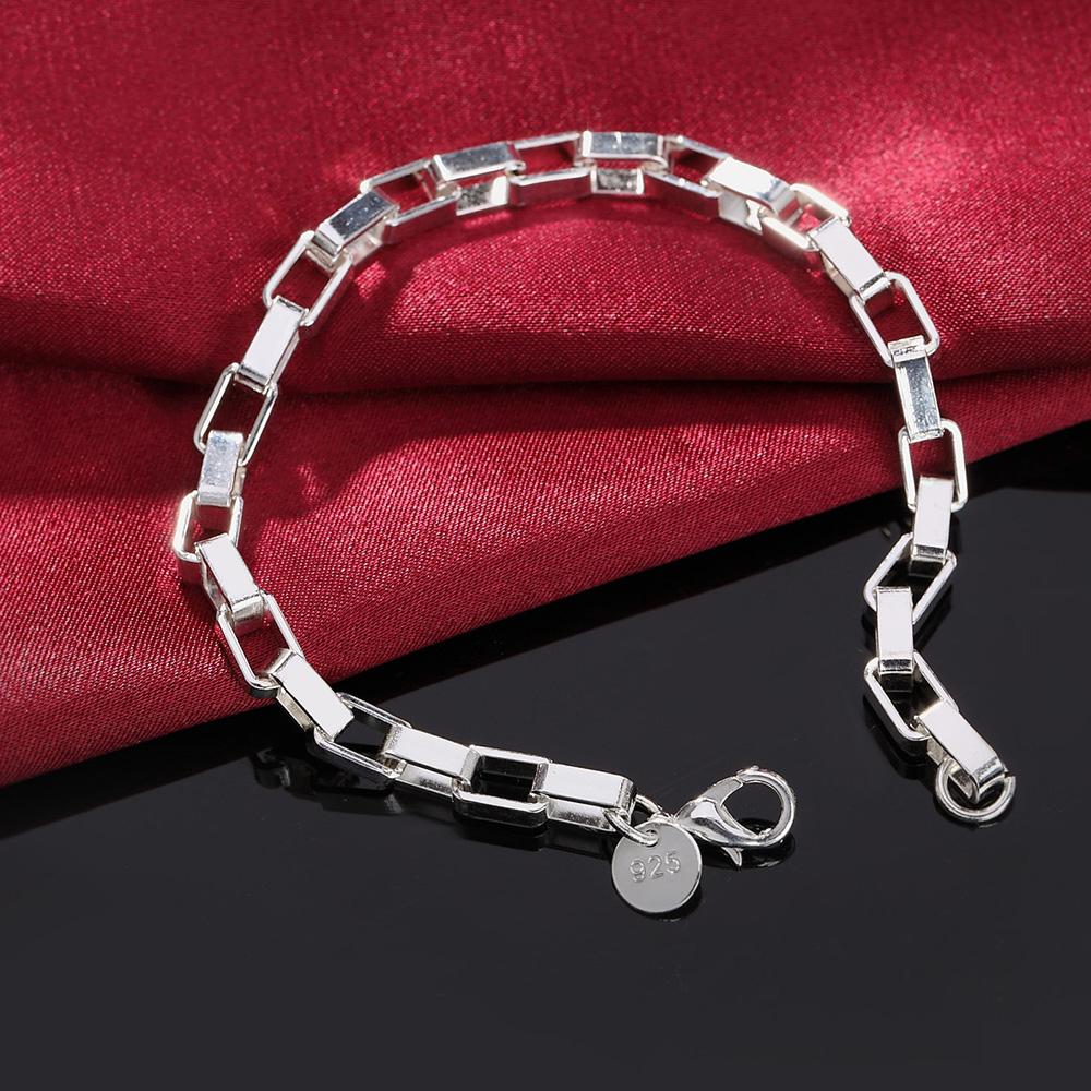 925 Sterling Silver Box Buckle Chain Bracelet Fashion Charm Jewelry
