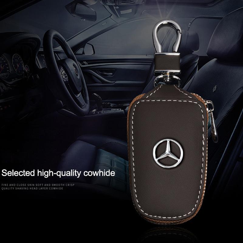 XKJ1  PU Leather Metal Logo Car Remote Key Case Cover Bag Key Bag For Mercedes Benz W203 W204 W212 C180 GLK300 CLS CLK CLA SLK C S E