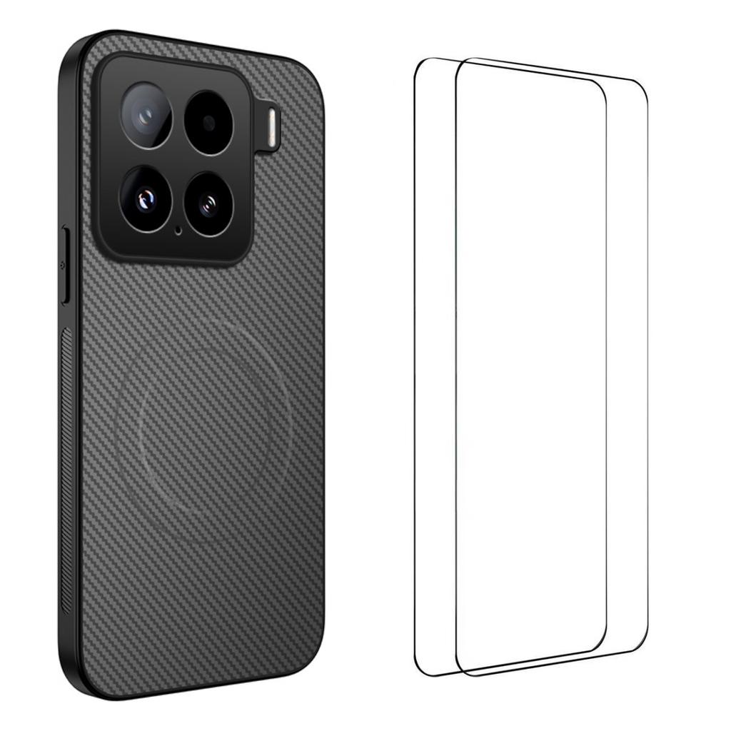 For Xiaomi 15 Pro Magnetic Case WANLONFENG TQ1 Series Carbon Fiber Texture PC TPU Phone Cover with 2Pcs Screen Films