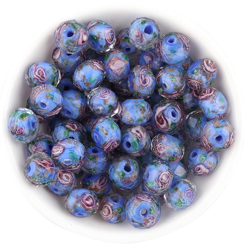 10pcs/lot 8 10 12mm Colored Faceted Lampwork Beads Flower Pattern Loose Spacer Abacus Glass Bead For DIY Charms Bracelet Earring