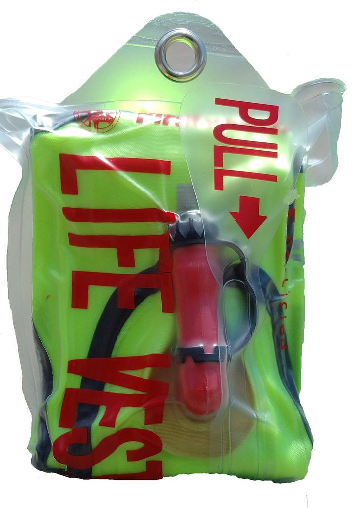 Firstwatch Breath-Inflatable Life Jacket, Emergency Preparedness Supplies, Flood Prevention, Reusable, CE50N Certified, Fluorescent Green, RBA-100